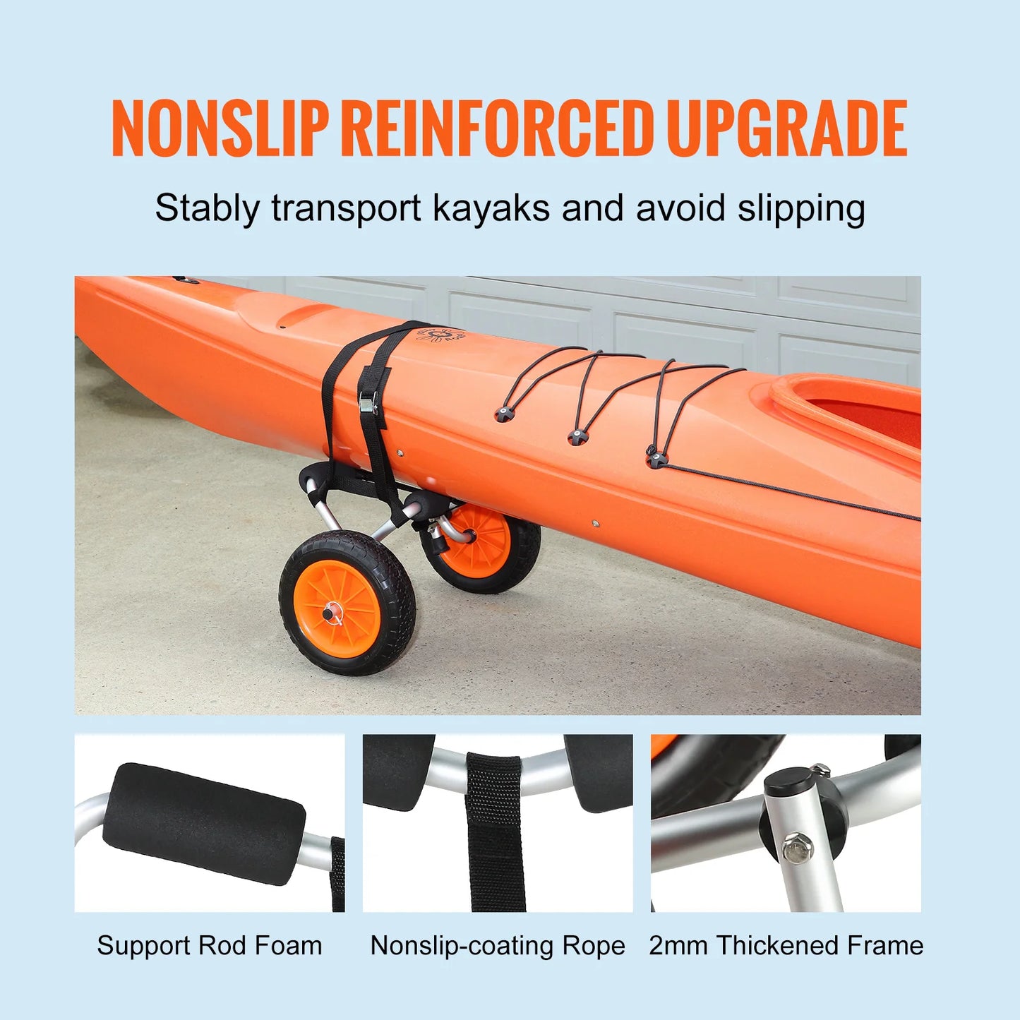 SucceBuy Heavy Duty Kayak Cart 450 lbs Capacity Foldable Canoe Trolley Cart 10''/12'' Solid Tires for Kayaks Canoes