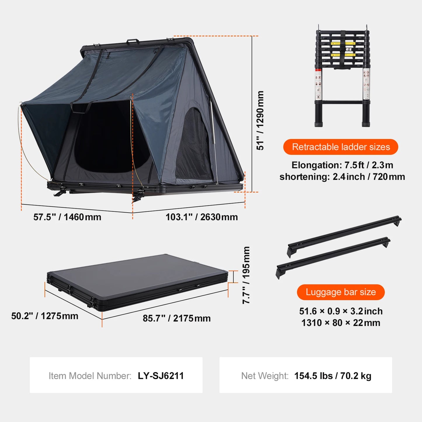 SucceBuy Rooftop Tent Hard Shell Roof Top w/ Telescopic Ladder Thick Mattress Waterproof Windproof for Jeep Van Pickup Truck