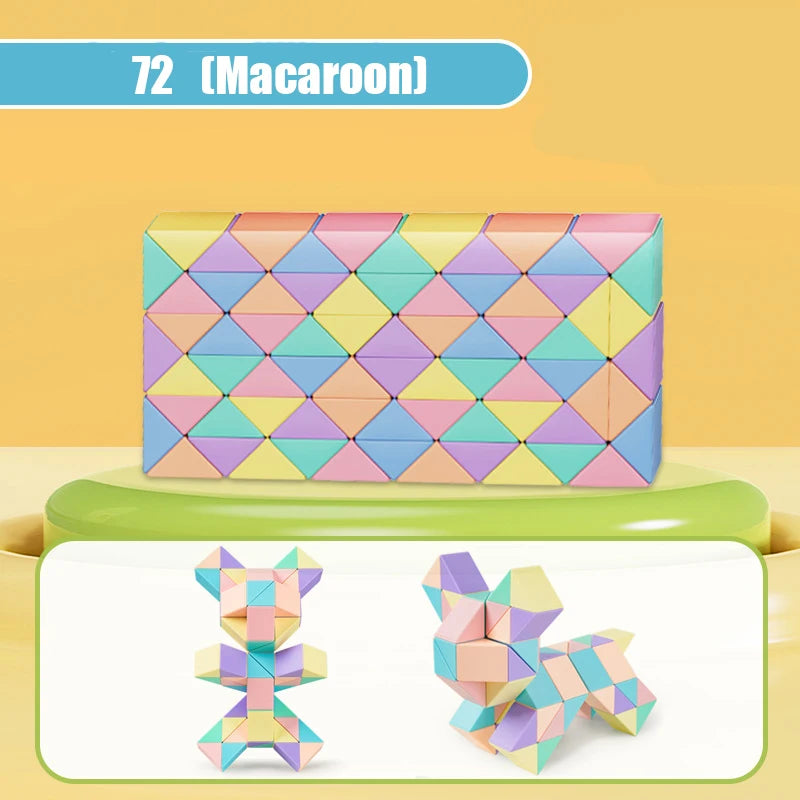 24-72 Segments Magic Rule Snake Multi-color 3D Puzzle Fidget Toys Decompression Transformable Cubes Educational Toys