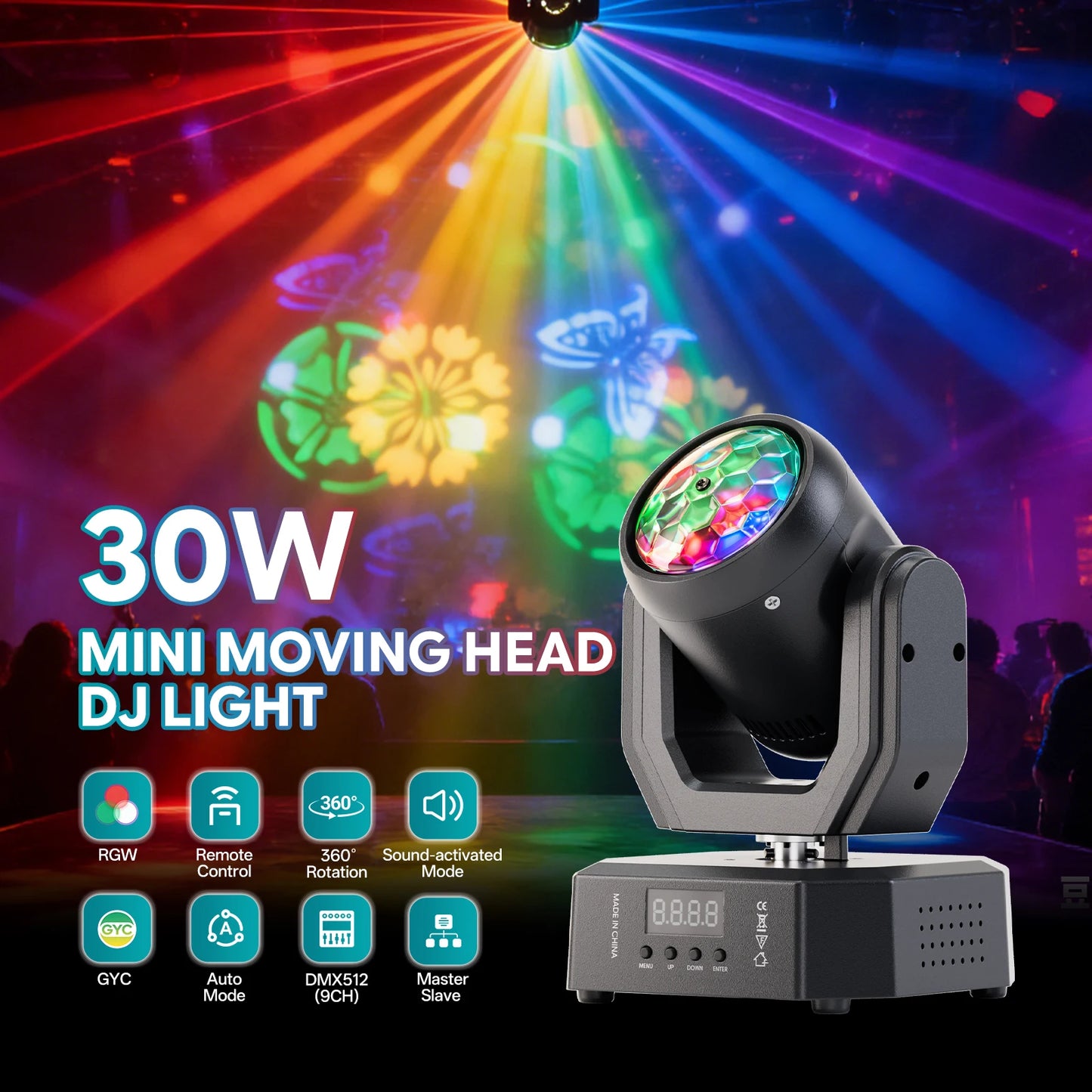 Yiflamefly 1/2/4Pcs Mini 30W Moving Head Beam Lights R/G/W/G/Y/Cyan LED Stage Lights With Magic Ball Effects For Party KTV Bar