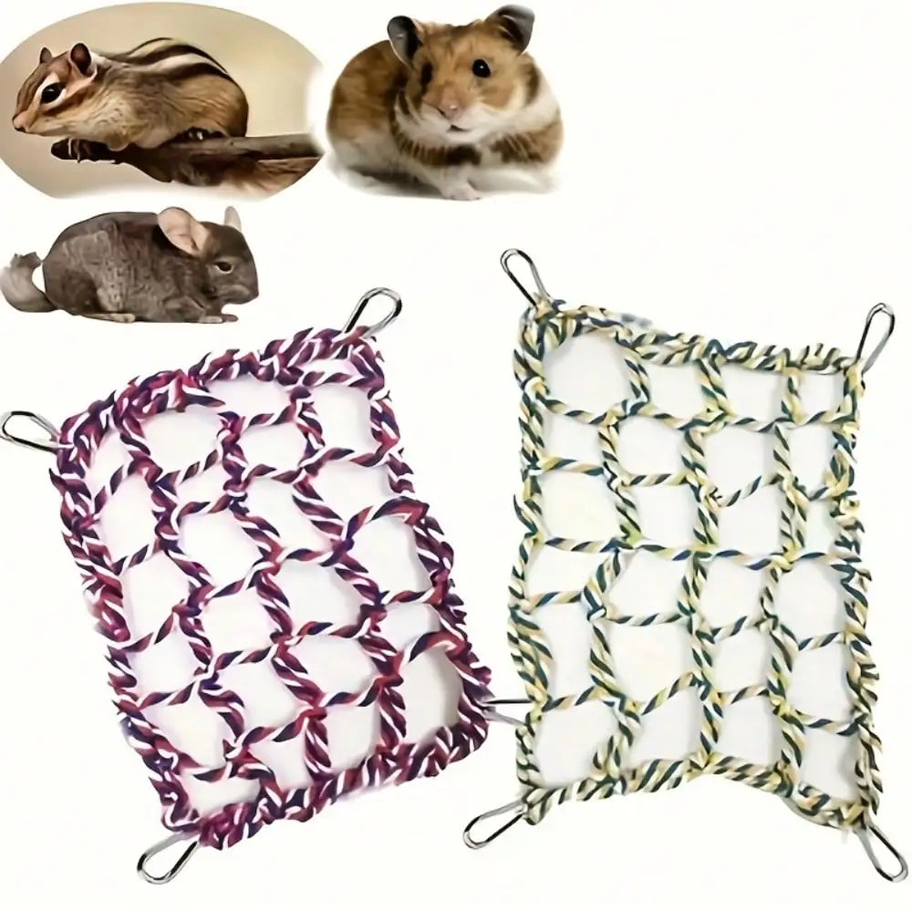 1 pcs Trending Pet Hammock Net Sturdy Braided Bed for Small Pets Parrots Guinea Pigs Fun Hanging Play Sleep Gear