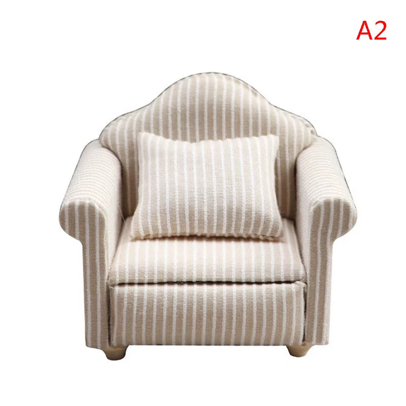 Mini Dollhouse Furniture Sofa with Pillow Set Simulation 1:12 Miniature Living Room Kids Pretend Play DIY Doll House Decor