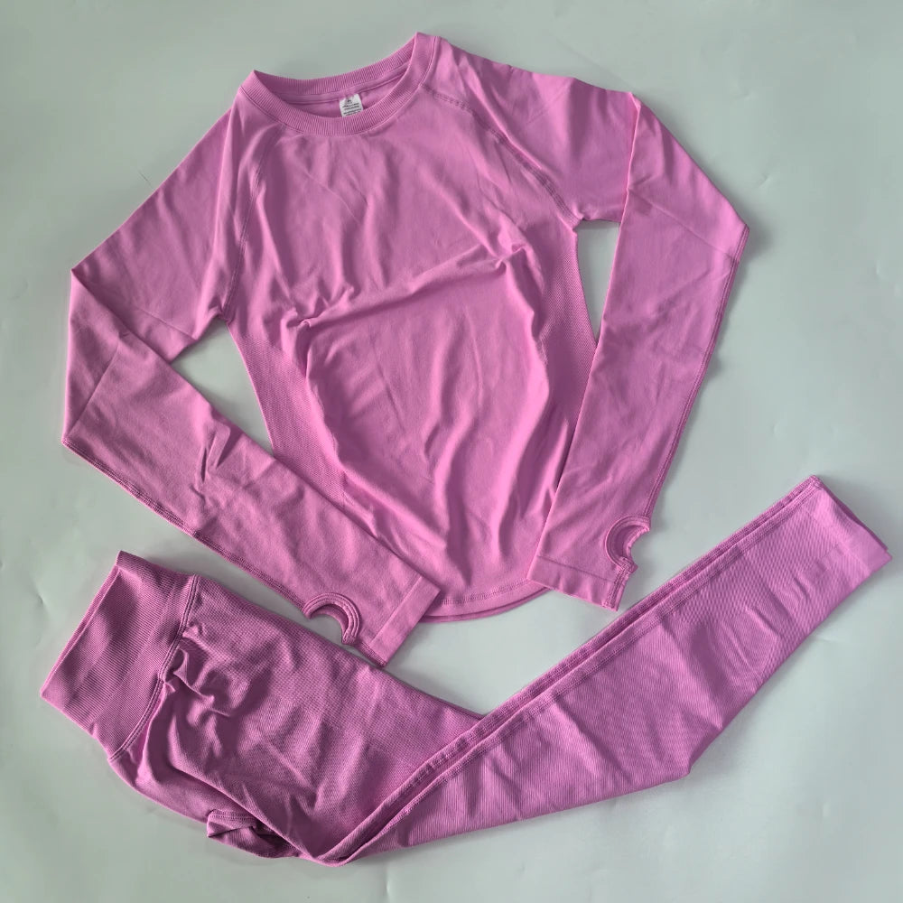 2 Pieces Legging Set Women Seamless Long Sleeve Gym Crop Top High Waist Gym Leggings Sports Set Fitness Clothes Workout Yoga Set
