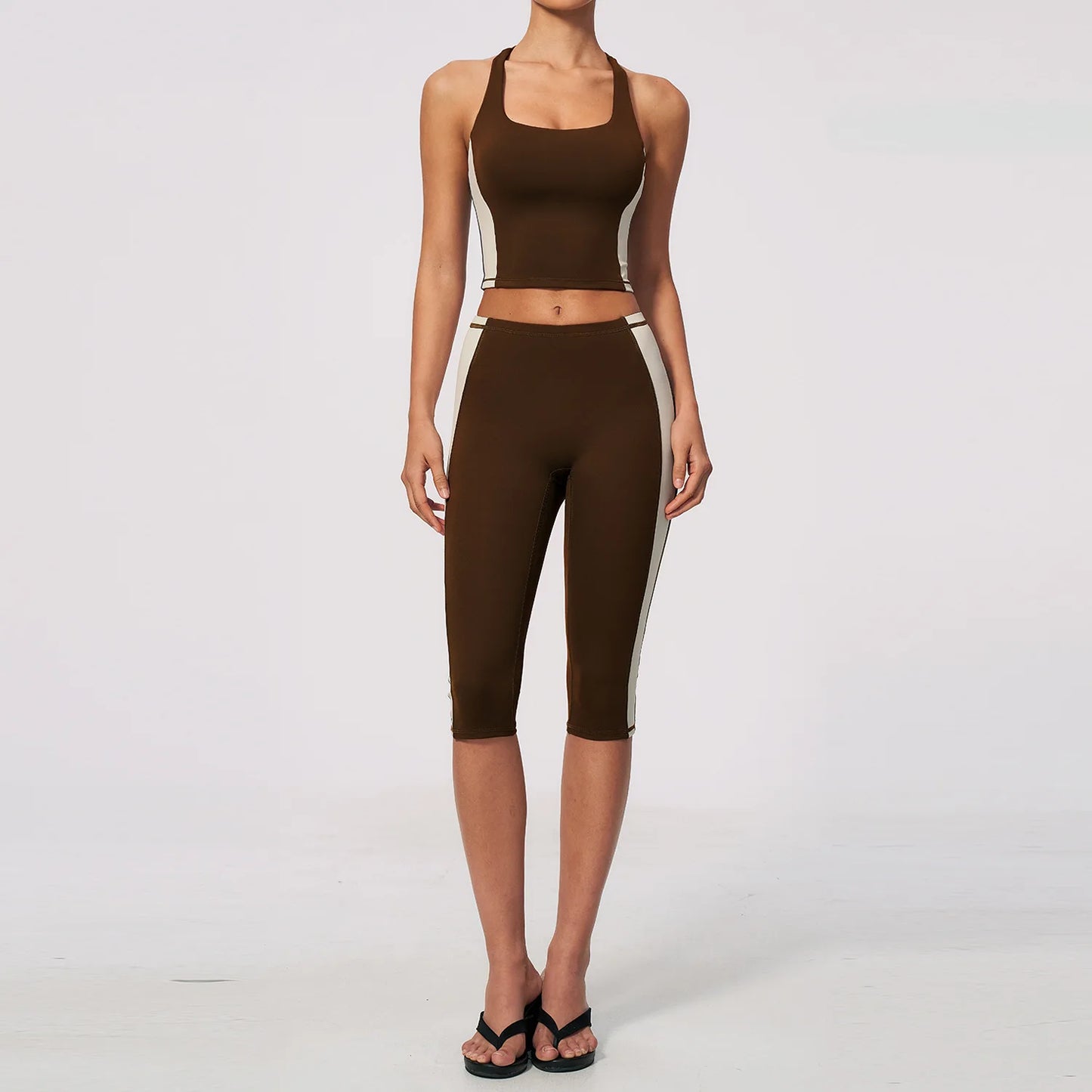 Athletic Wear Women Yoga Set 2pcs Workout Set Sportswear Gym Clothing Fitness Short Sleeve High Waist Capri Pants Sports Suits