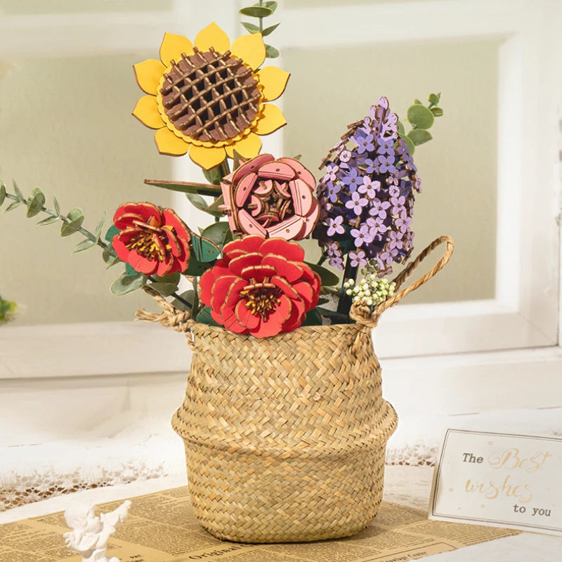 3D Wooden Three-dimensional Puzzle Wooden Puzzle Assembling Toy Handmade Ornament Decoration Girl  Educational Toys Sunflower