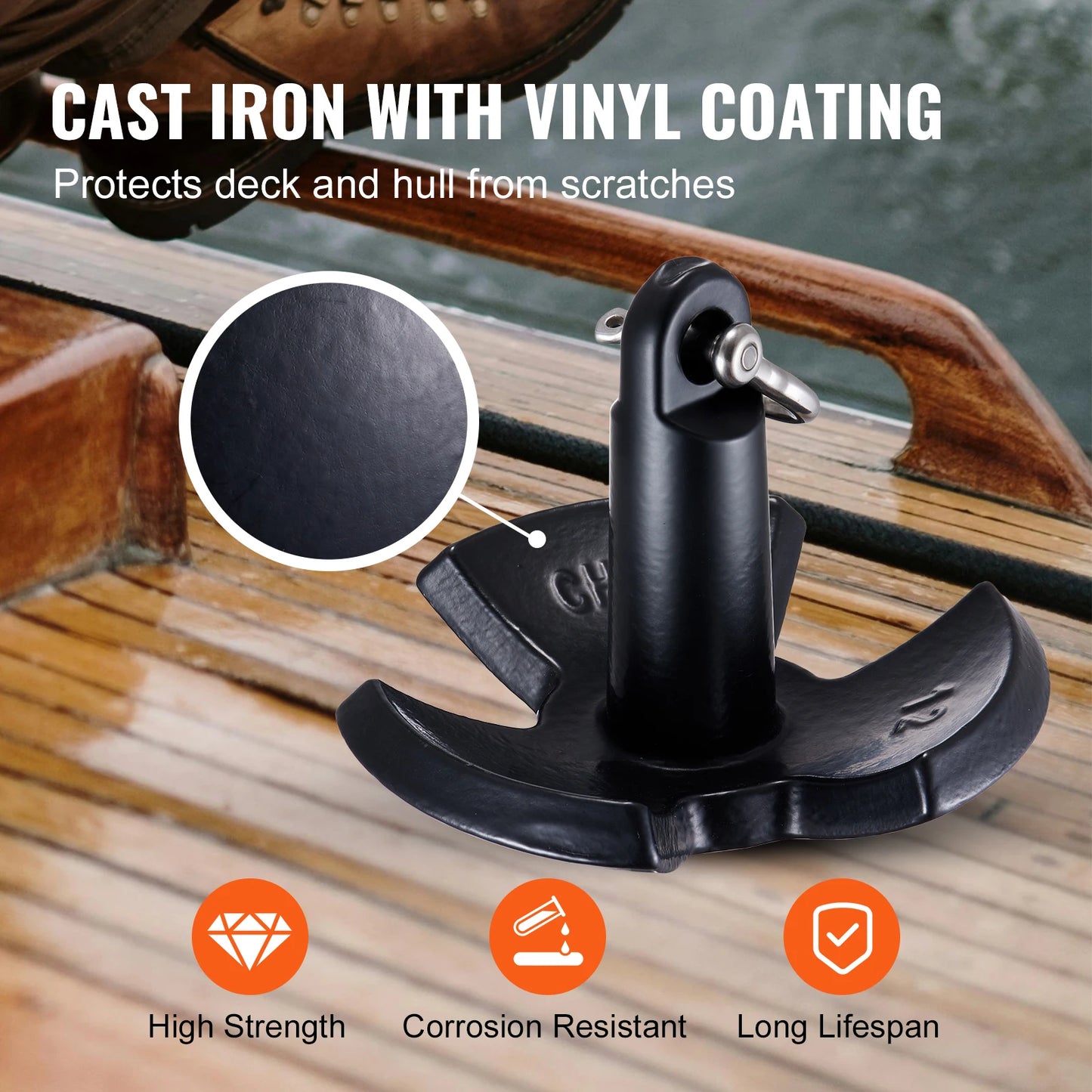 SucceBuy River Anchor 12 lbs Boat Anchor Cast Iron Black Vinyl-Coated with Shackle, Mushroom Anchor Fit for Boats Up To 10 ft