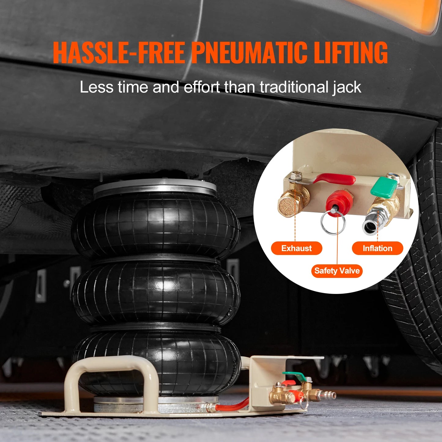 SucceBuy Air Jack 3Ton Triple Bag Air Jack Airbag Jack with Six Steel Pipe Fast Lifting Pneumatic Jack with Side Handle for Car