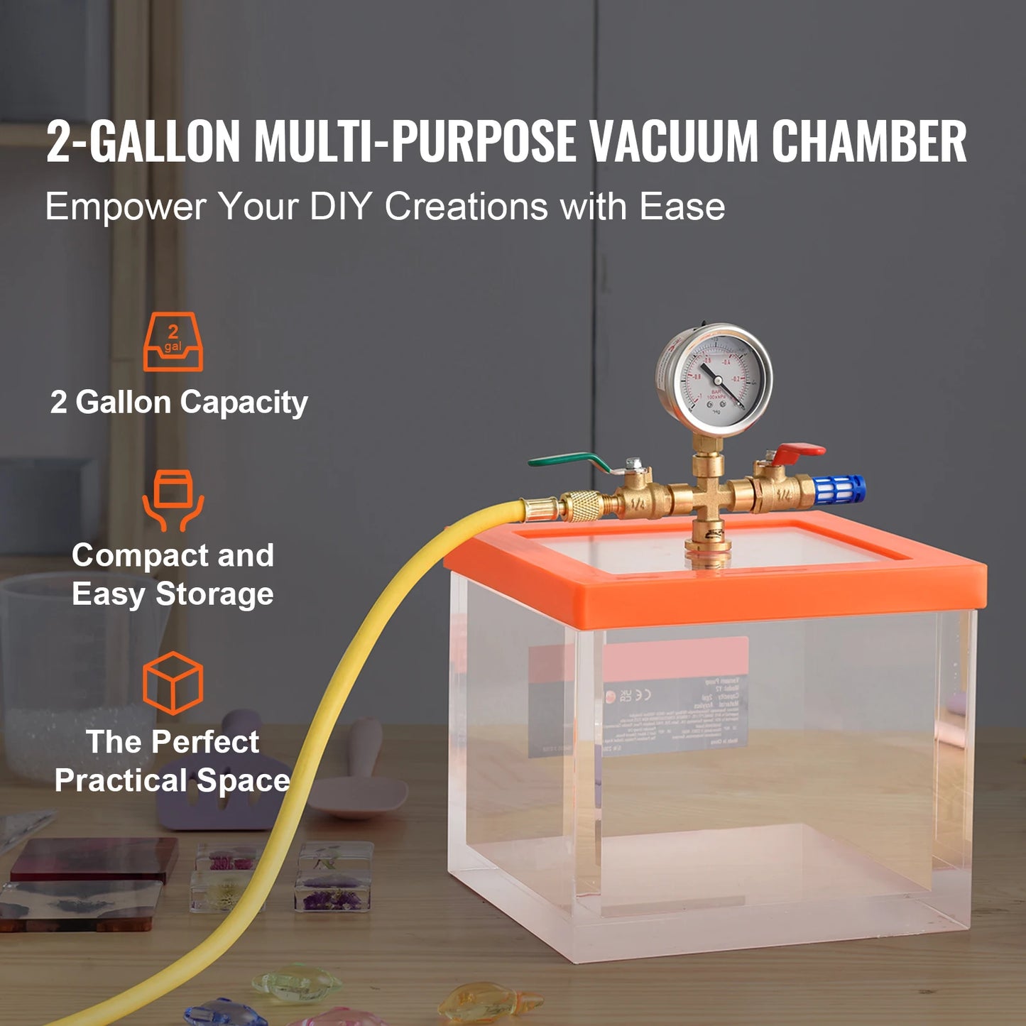 SucceBuy 2 Gallon Vacuum Chamber Upgraded Multipurpose Acrylic for Resin Silica Degassing Gel Gypsum Degassing Vacuum Extraction