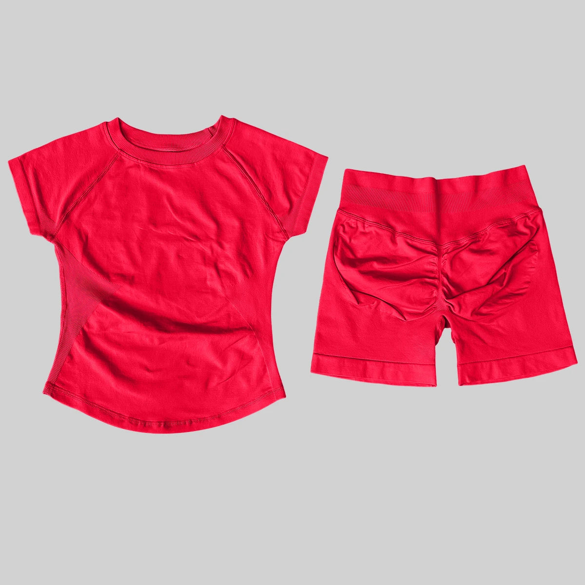2 Pcs Impact Sports Sets Short Sleeve Seamless Yoga Top Fitness Set Women Workout Running Sports Shorts Gym Suit
