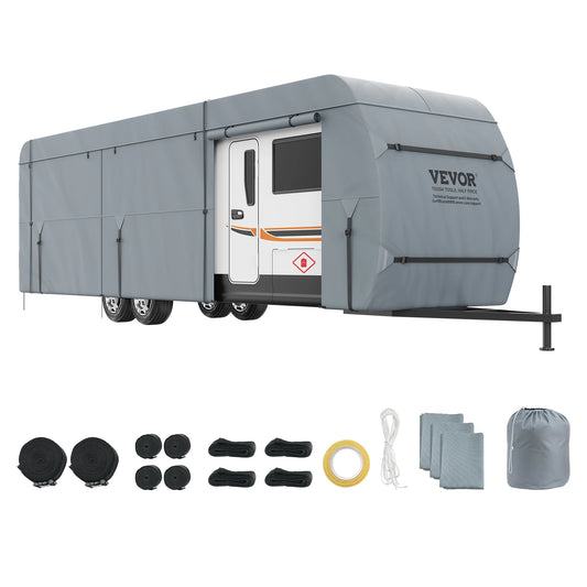 VEVOR Travel Trailer Cover RV Cover Waterproof Windproof 4-Layer Non-Woven Fabric Camper Cover with Storage Bag and Patches