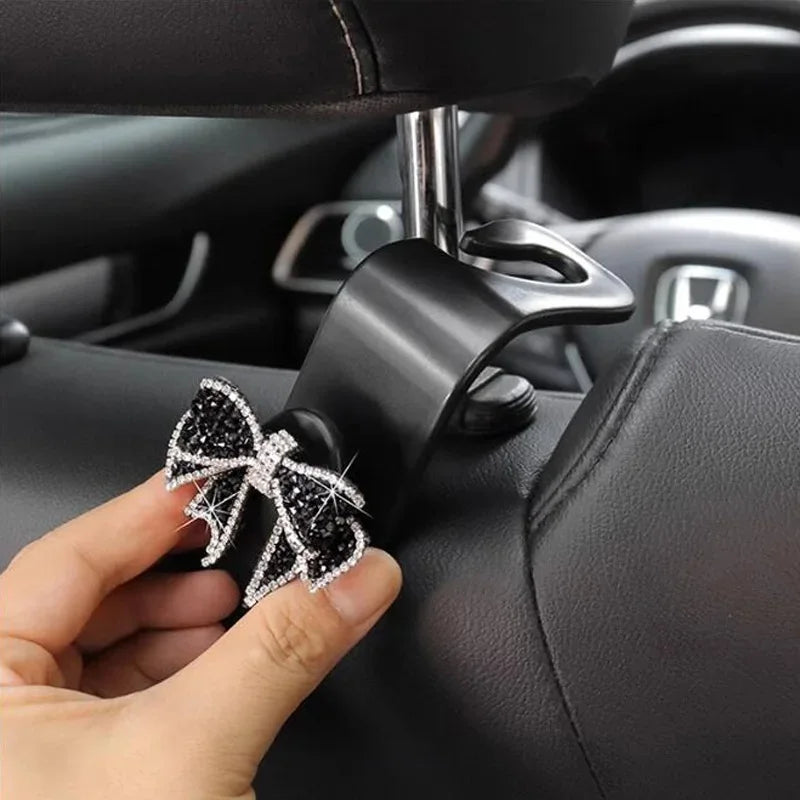 1/2pcs Cute Safety Seat Hooks Vehicle Head Holder Organizer Grocery Hanger Bag Car Accessories Dimond Bow Hooks Storage Supplies