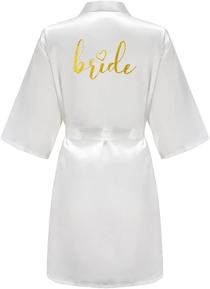 Wedding Party Team Bride Robe Kimono Satin Pajamas Bridesmaid Bathrobe Gold Letter SP093