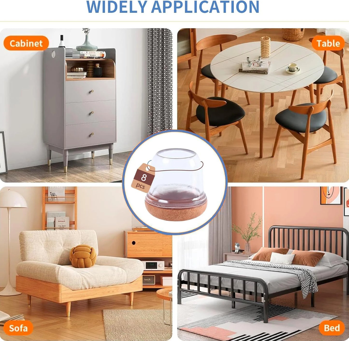 8PCS Table Chair Leg Protector Covers Silicon Furniture Floor Feet Cup Thick Felt Bottom Protector Feet Caps Reduce Noice