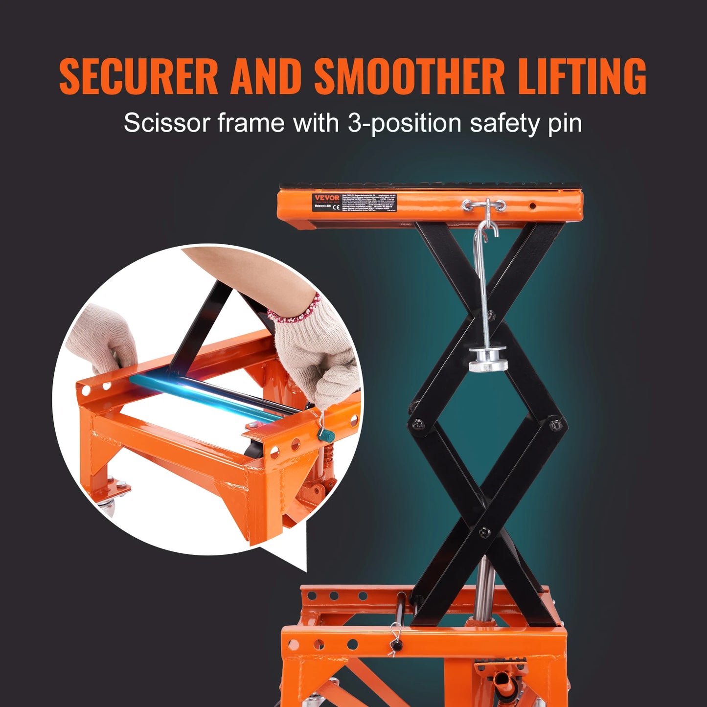 SucceBuy Hydraulic Motorcycle Lift Table 350 LBS Capacity Motorcycle Scissor Jack Lift with Wide Deck J-hooks 4 WheelsHydraulic