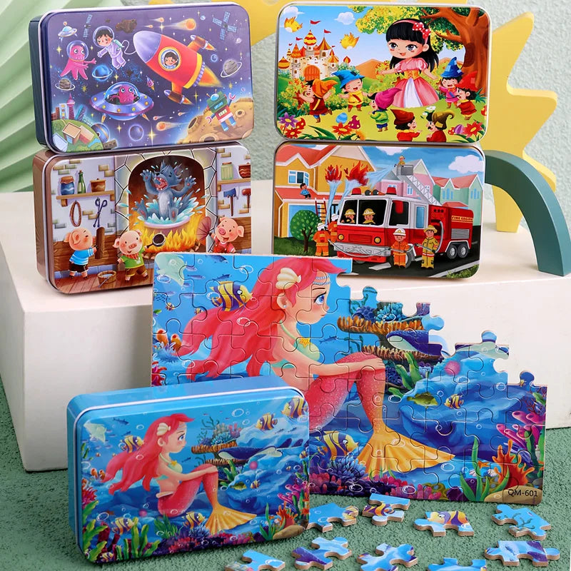 New Children 60 Pieces Wooden Puzzle Kids Cartoon Animal Vehicle Wood Toy Jigsaw Baby Early Educational For Christmas Gift Toys