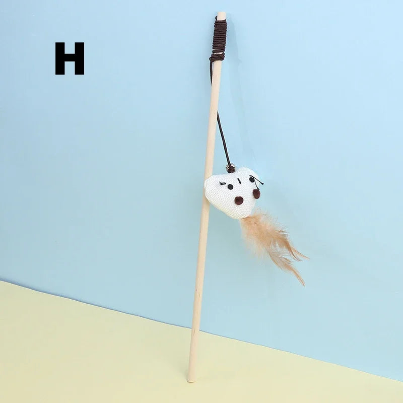 New Mouse Wooden Teasing Cat Rod Cat Toy Pet Supplies Feather Bell Wooden Rod Teasing Cat Stick