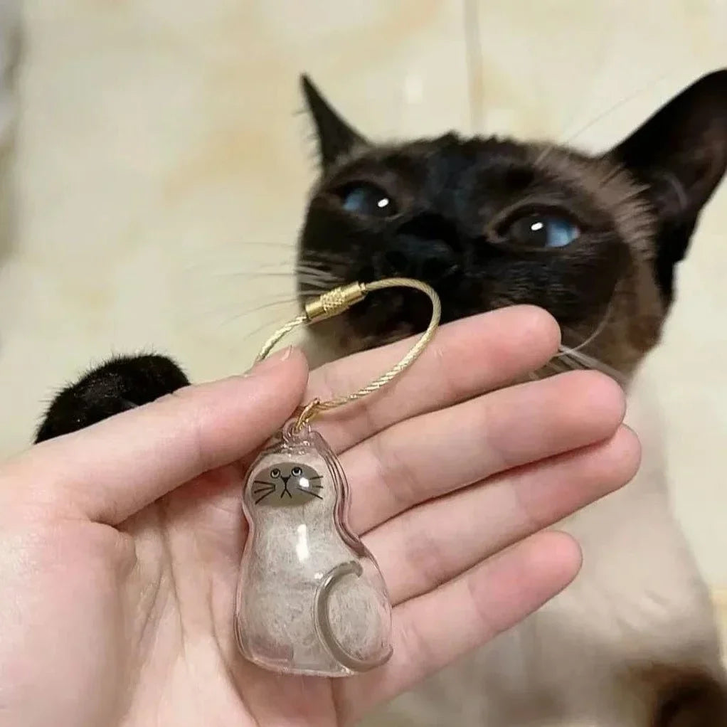 Cat Shaped Pet Hair Keepsake Keychain Charm Resin Dog Shaped Memorial Pendant Handmade DIY Pet Souvenir Keychain for Pet Lovers