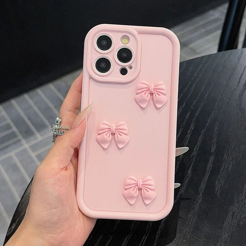 3D Pink Cute Butterfly Silicone Soft Phone Case For iPhone 17 16 15 14 13 12 11 Pro Max XS XR X 7 8 Plus Shockproof Candy Cover