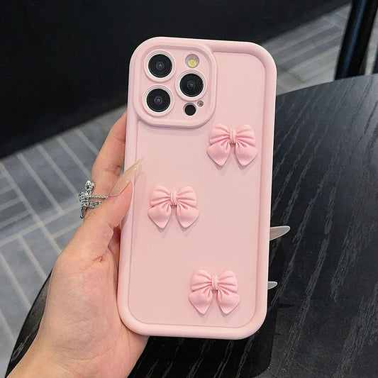 3D Pink Cute Butterfly Silicone Soft Phone Case For iPhone 17 16 15 14 13 12 11 Pro Max XS XR X 7 8 Plus Shockproof Candy Cover