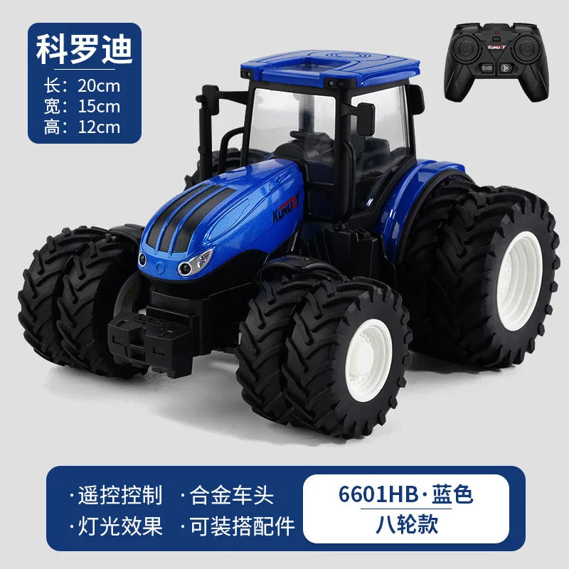 1:24 Scale Remote-Controlled Tractor Toy Alloy Electric Farm Truck with Headlights RC Car Set for Kids Birthday Christmas Gifts