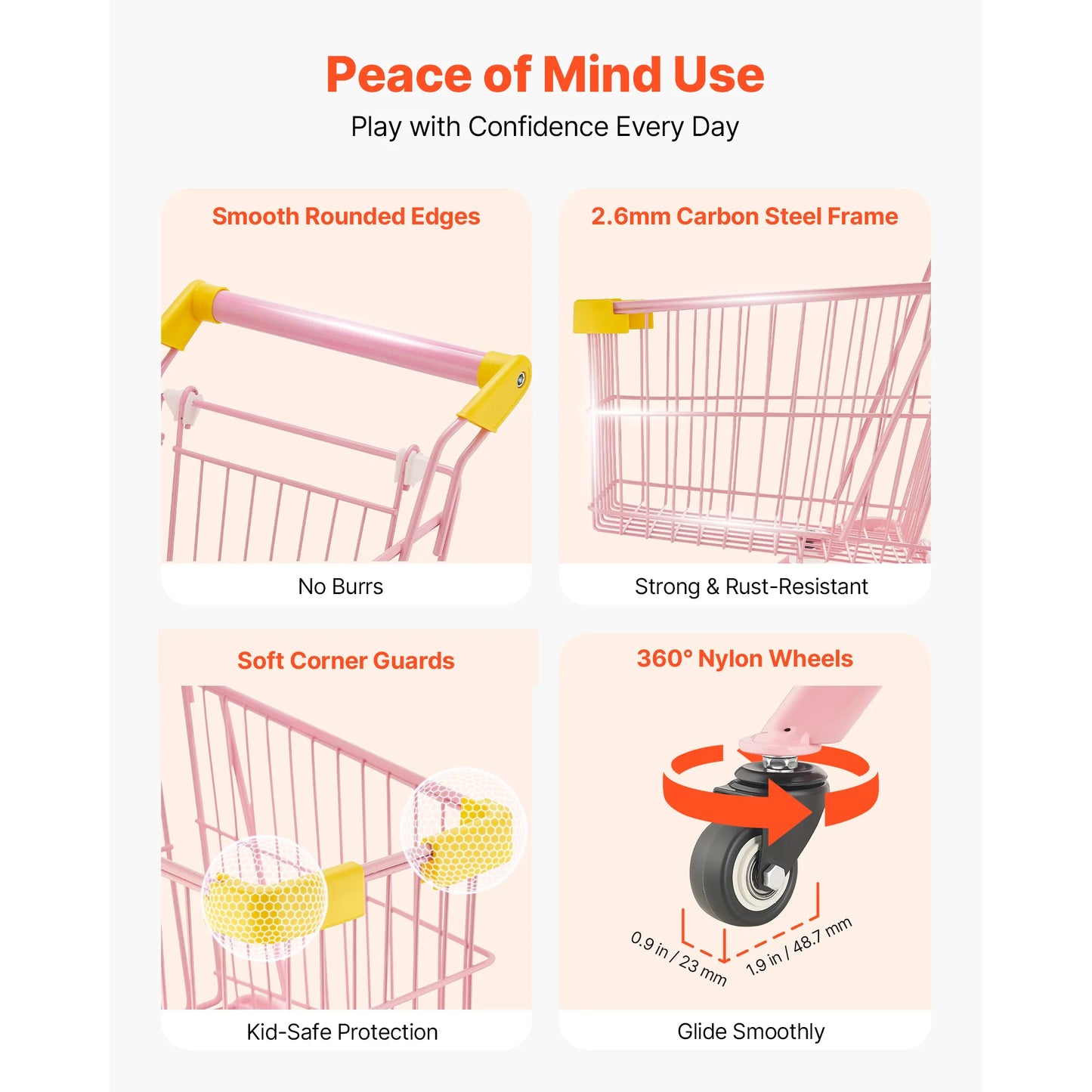 SucceBuy Shopping Cart Toy with Wheels Grocery Store Pretend Play Foldable Shopping Cart Trolley for Kids Early Education Toys
