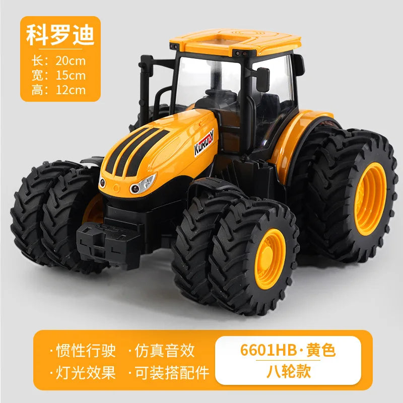 1:24 Scale Remote-Controlled Tractor Toy Alloy Electric Farm Truck with Headlights RC Car Set for Kids Birthday Christmas Gifts