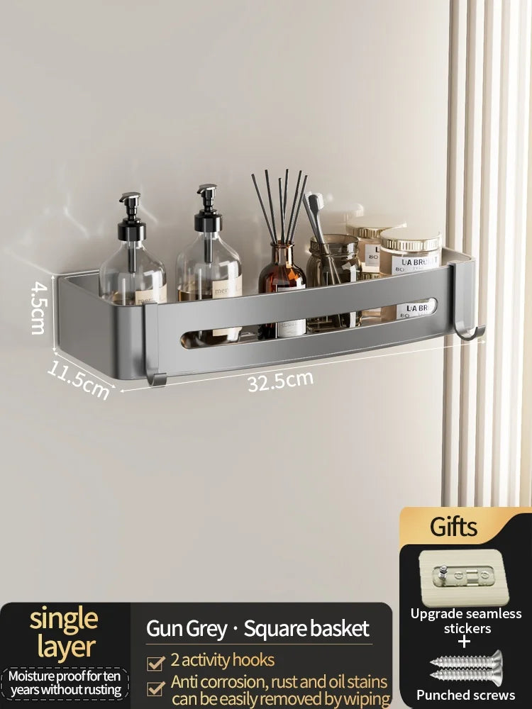 No-Drill Bathroom Shelf Shelves Shampoo Makeup Storage Holder Kitchen Organizer Wall Mounted Bathroom Accessories