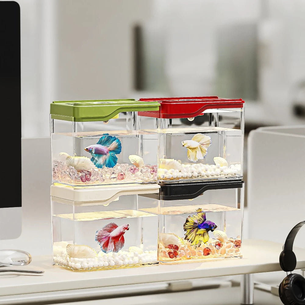 Transparent Mini Fish Tank Drop Resistant Shatterproof Turtle Tank Breathable Plastic Desktop Fish Tank Living Room