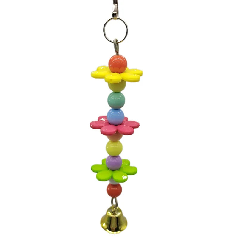 Bird Toys Parrot Chew Toy Bell Pendant Colorful Round Bead Flower String Toy For Parrot Birdcage Accessories Random Color