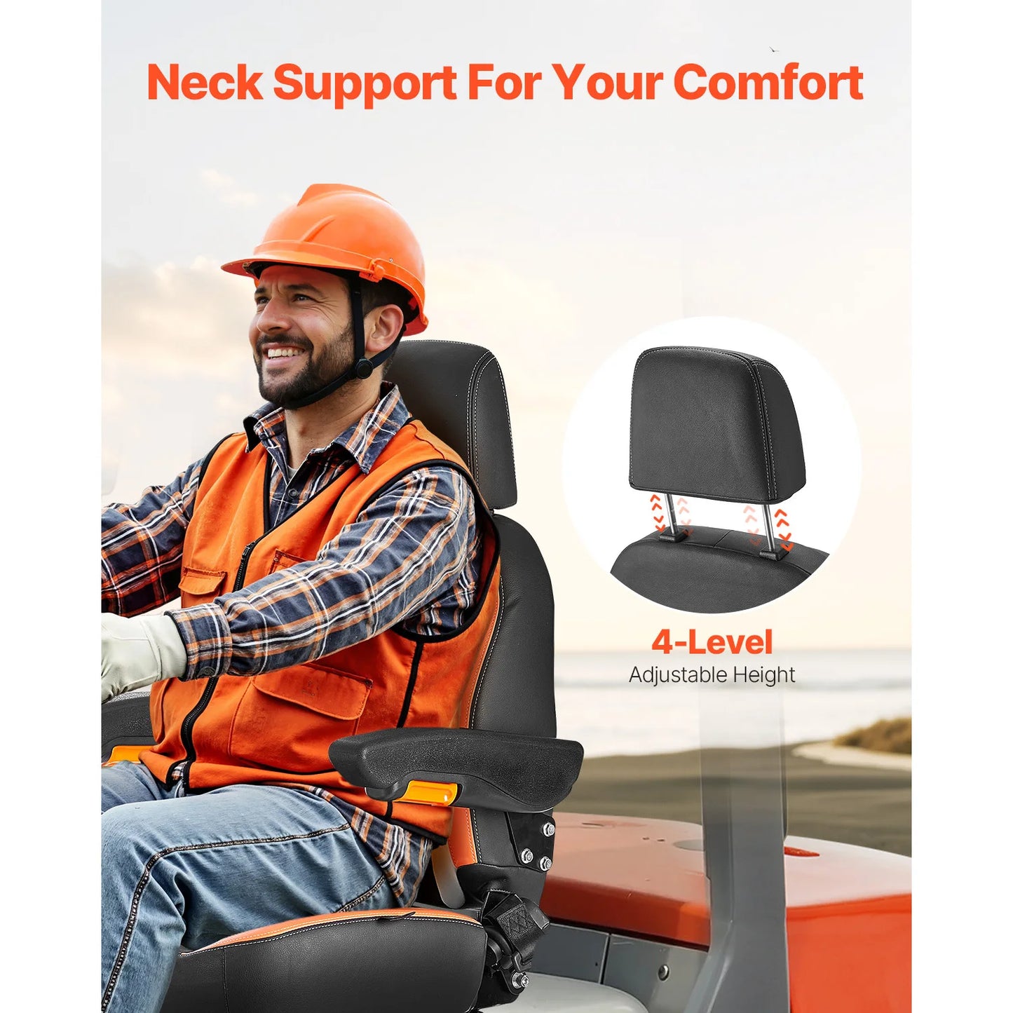 SucceBuy Universal Forklift Seat Tractor Seat with Adjustable Back Armrest Headrest &Safety Belt Secure Tractor Seat with Switch