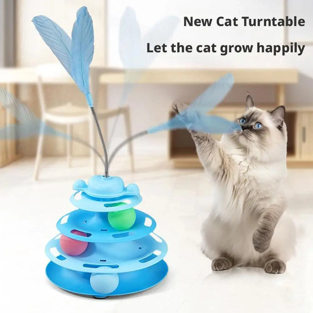 Three-layer Rotating Tower with Ball Pattern Feather Cat Toy Indoor Cat Interactive Fun&Christmas New Year Pet Toys
