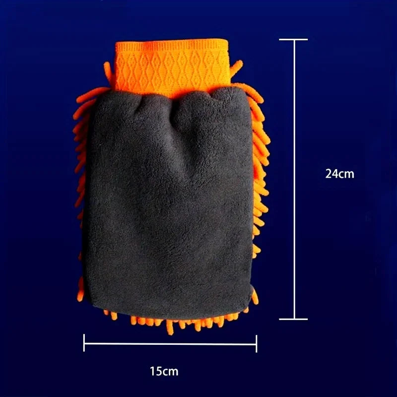 Car Cleaning Microfiber Suede Waterproof Glove - Double-Sided Auto Care Glove with Cleaning Brush & Cloth Towel