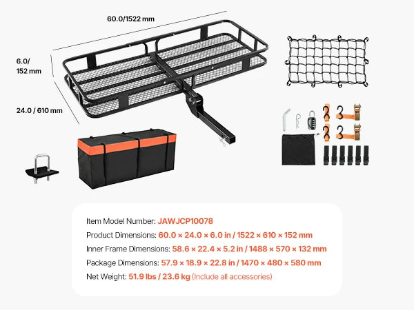 SucceBuy 500lbs Capacity Hitch Cargo Carrier with Cargo Net&Waterproof Cargo Bag, Folding Hitch Mount Cargo Carrier Fit for SUVs