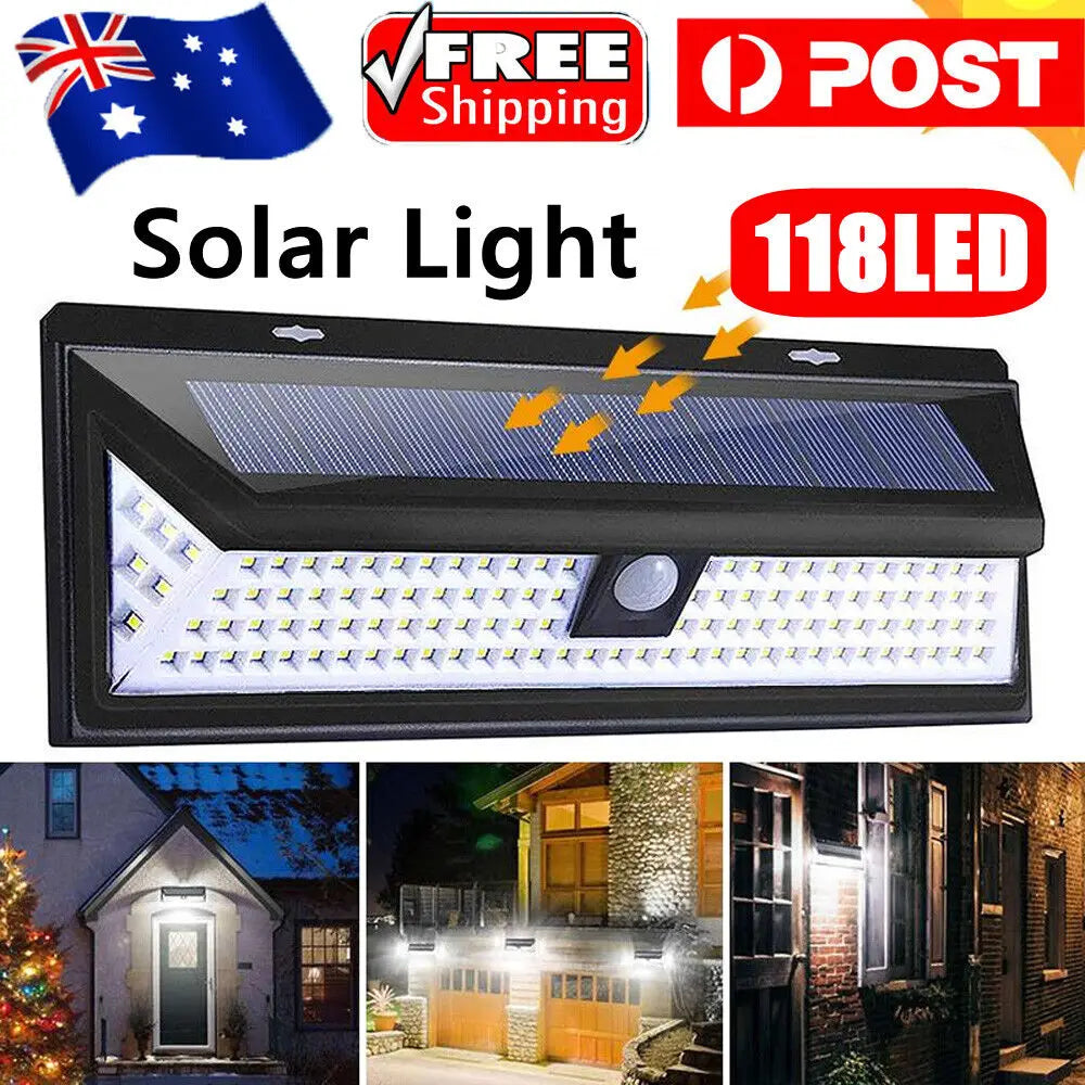 118 LED Solar Powered Motion Sensor Security Light Waterproof Garden Lamp Lights