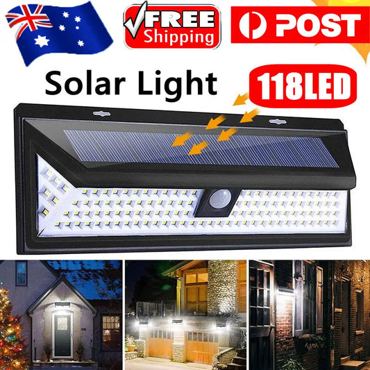 118 LED Solar Powered Motion Sensor Security Light Waterproof Garden Lamp Lights