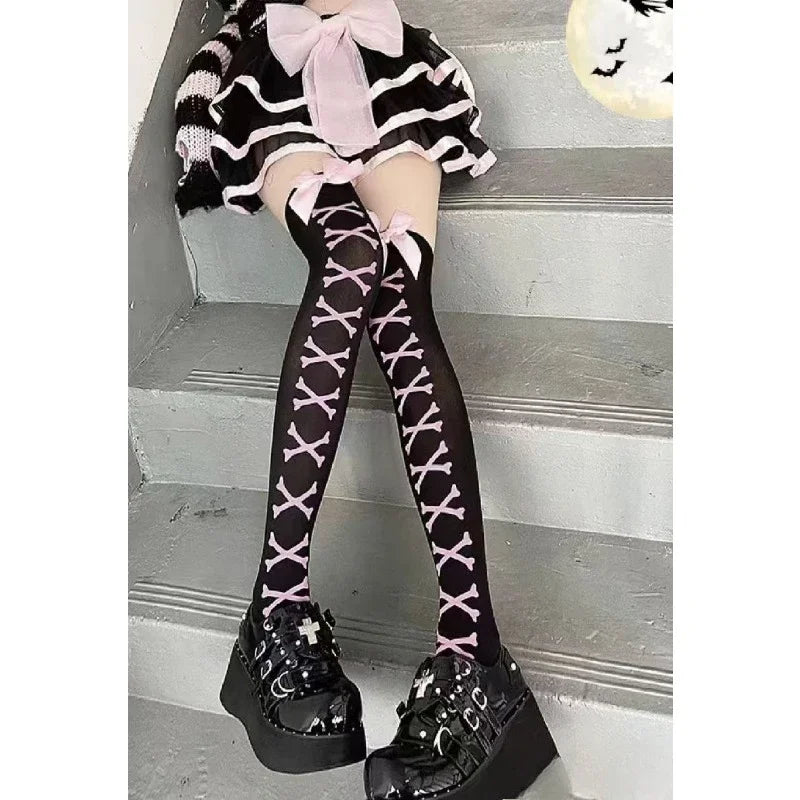 Bow Decor Thigh High Stockings Mesh Thin Over The Knee Socks Cosplay Soft Sexy Women Stockings Hosiery