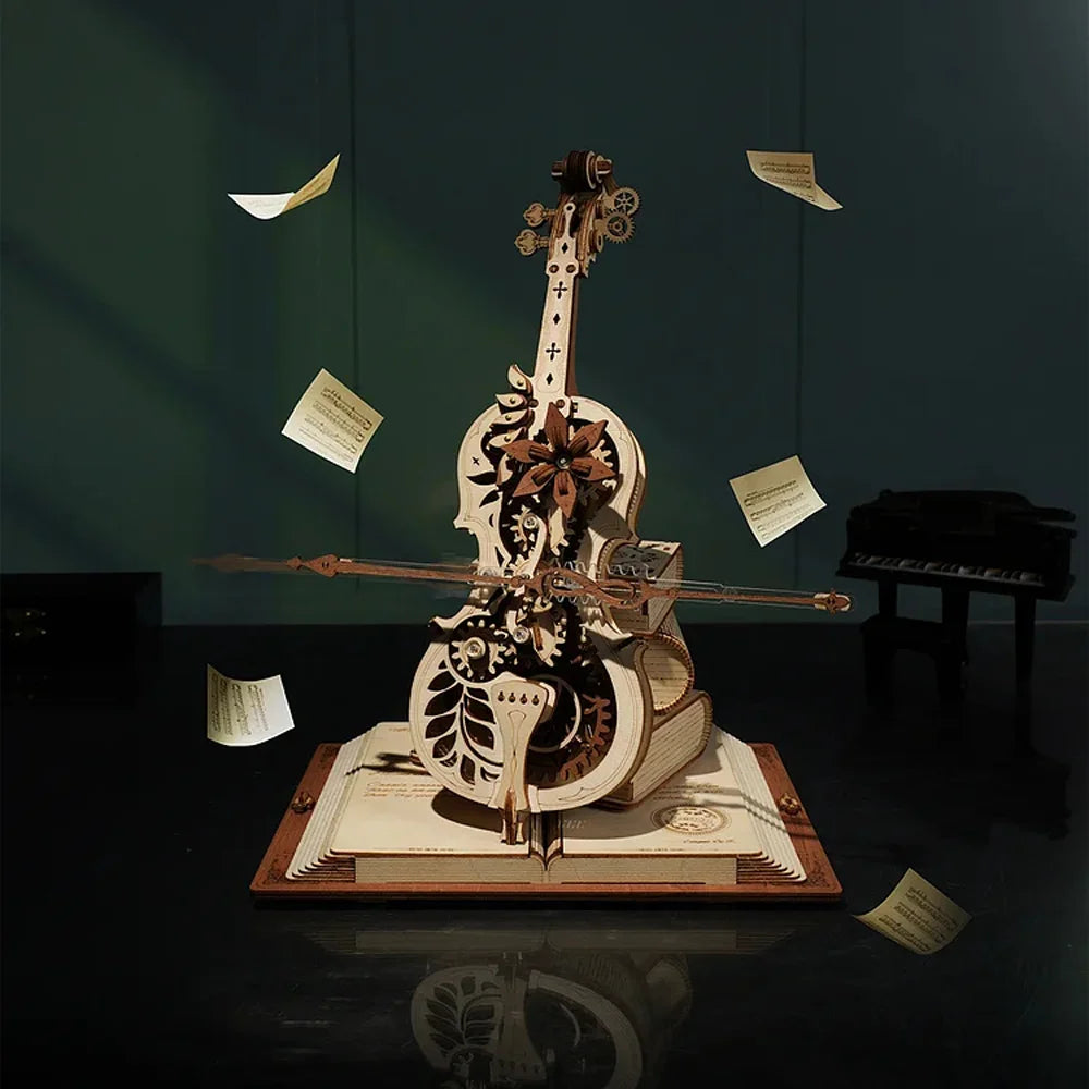 Robotime 3D Wooden Puzzle ROKR Funny Magic Cello Mechanical Music Instrument Creative Toys for Child  AMK63