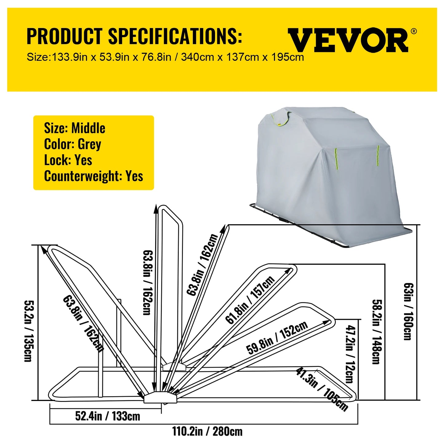 SucceBuy Universal Waterproof Motorcycle Cover Outdoor Shelter Protection Moto Accessories Storage Garage Use for Dust UV Etc