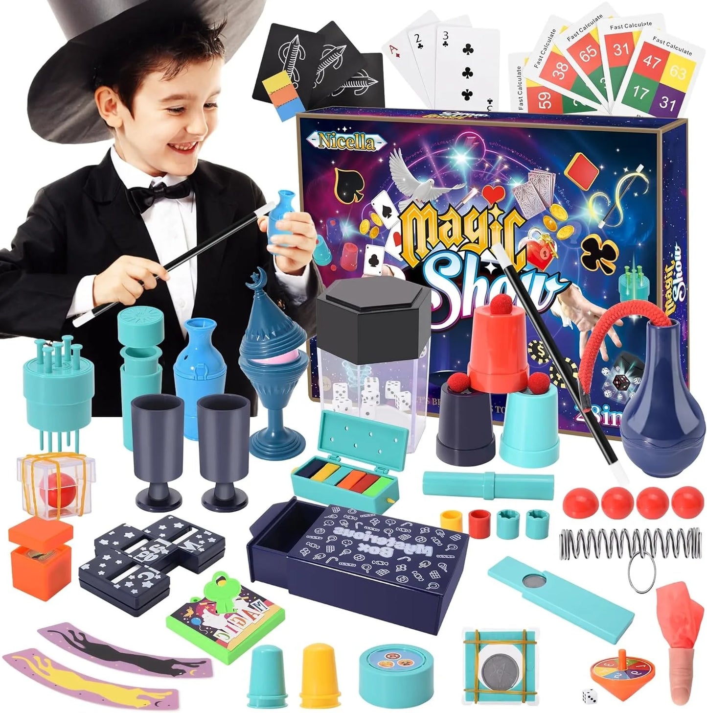 Magic Set 28 in1 Magic SHOW Wand Toy Easy Tricks with Tutorial Videos Birthday Gifts for Kids Ages 6-8 8-10 10-12