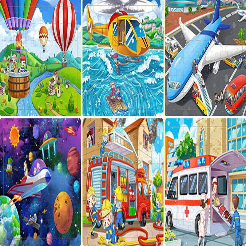 New Sale 60Pcs Cartoon Wooden Puzzle Children Animal Vehicle Jigsaw Toy 2-6 Year Baby Early Educational Toys for Kids Game