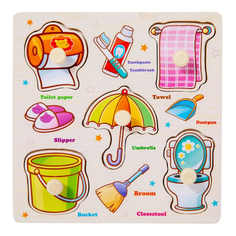 Montessori Baby Wooden Puzzle Toys Kids Educational Game 3D Cartoon Animal Jigsaw Puzzle Toys Activity Board for Child 2 3 Years