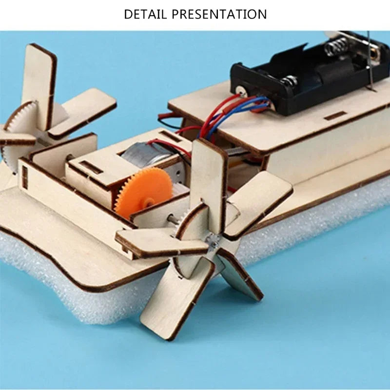 Exquisite Model Boat Vehicle Remote Control Boat for Kids Birthday Gifts Novelty Science Training DIY Wooden Vehicle Self-Made