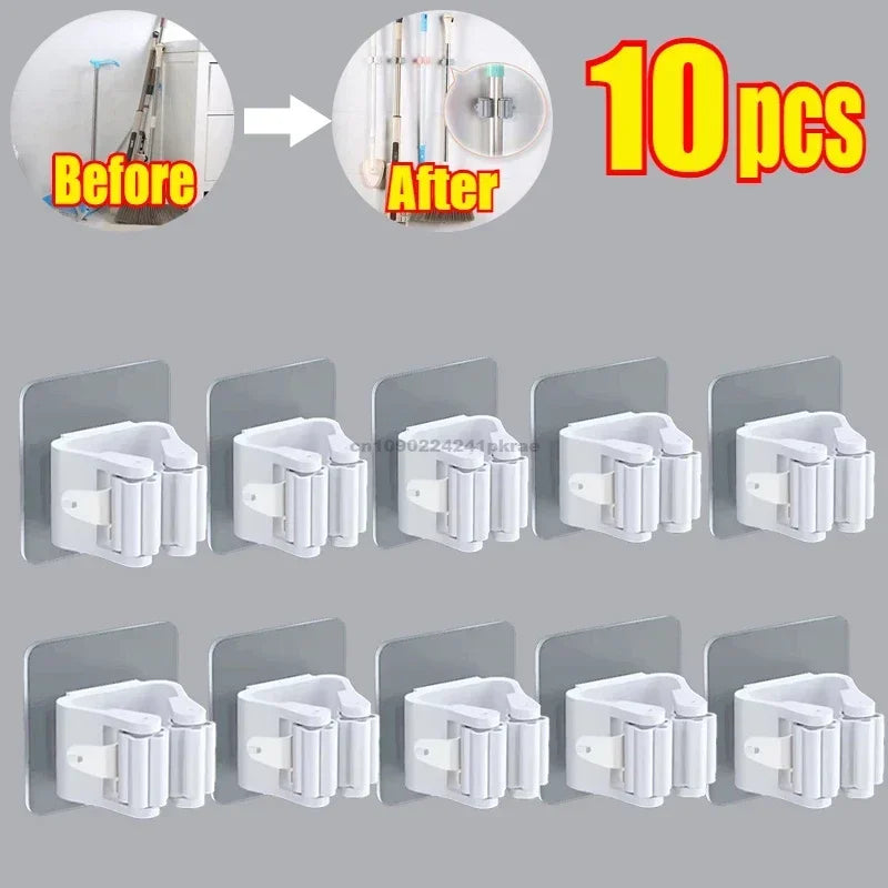 Household Bathroom Non Perforated Mop Holder, Broom Holder, and Card Holder Self-adhesive Mop Holder Kitchen Accessories