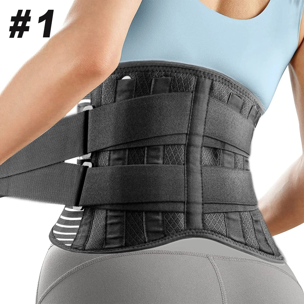 Black Brace for Lower Back Pain Relief, Breathable Waist Brace Adjustable Lumbar Support for Herniated Disc, Sciatica, Scoliosis