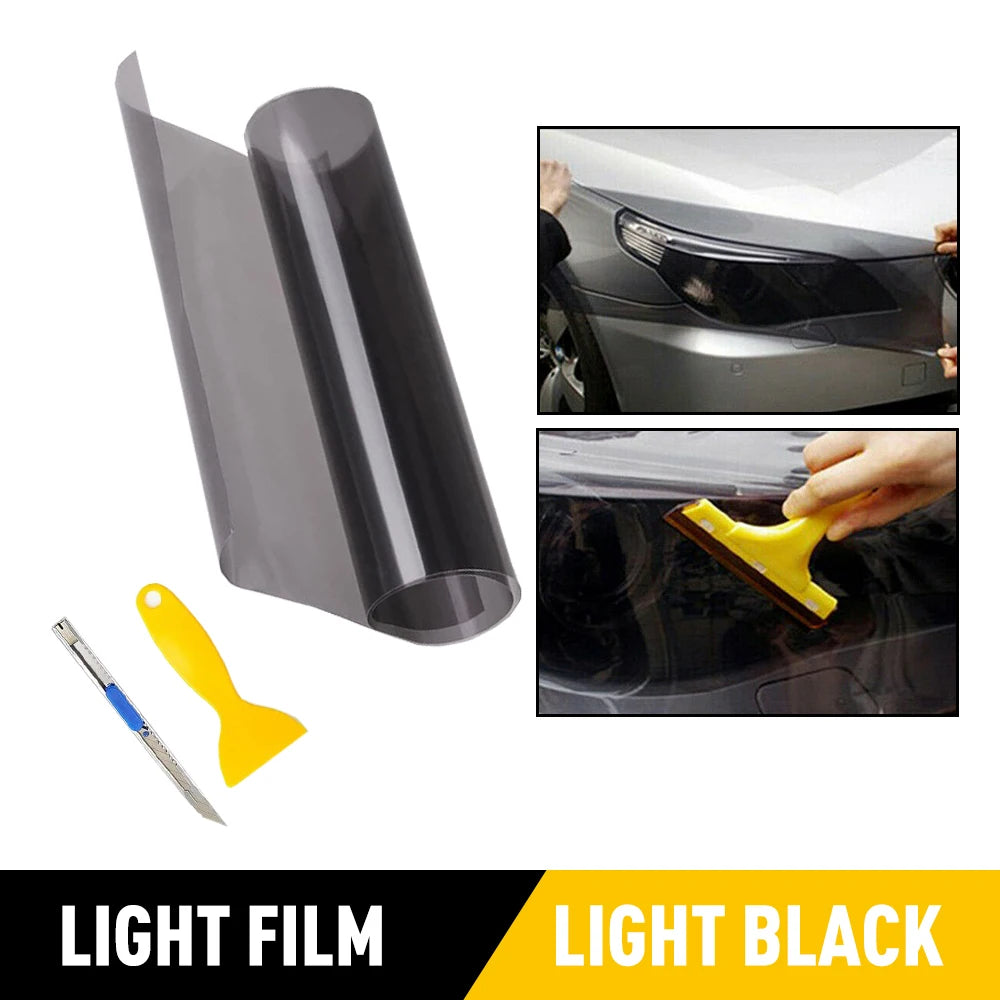 1Pcs 12inch *72inch Gloss Light Black Smoke Headlight Taillight Fog Light Tint Film Vinyl For Rear Window Windshield