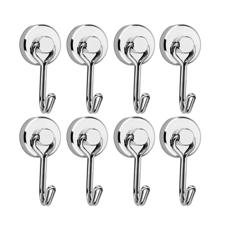 Neodymium Magnetic Hooks 5KG - 360° Rotating No Drill Hangers for Fridge/Doors, 4PCs Heavy Duty Kitchen Organizer (Black/White)