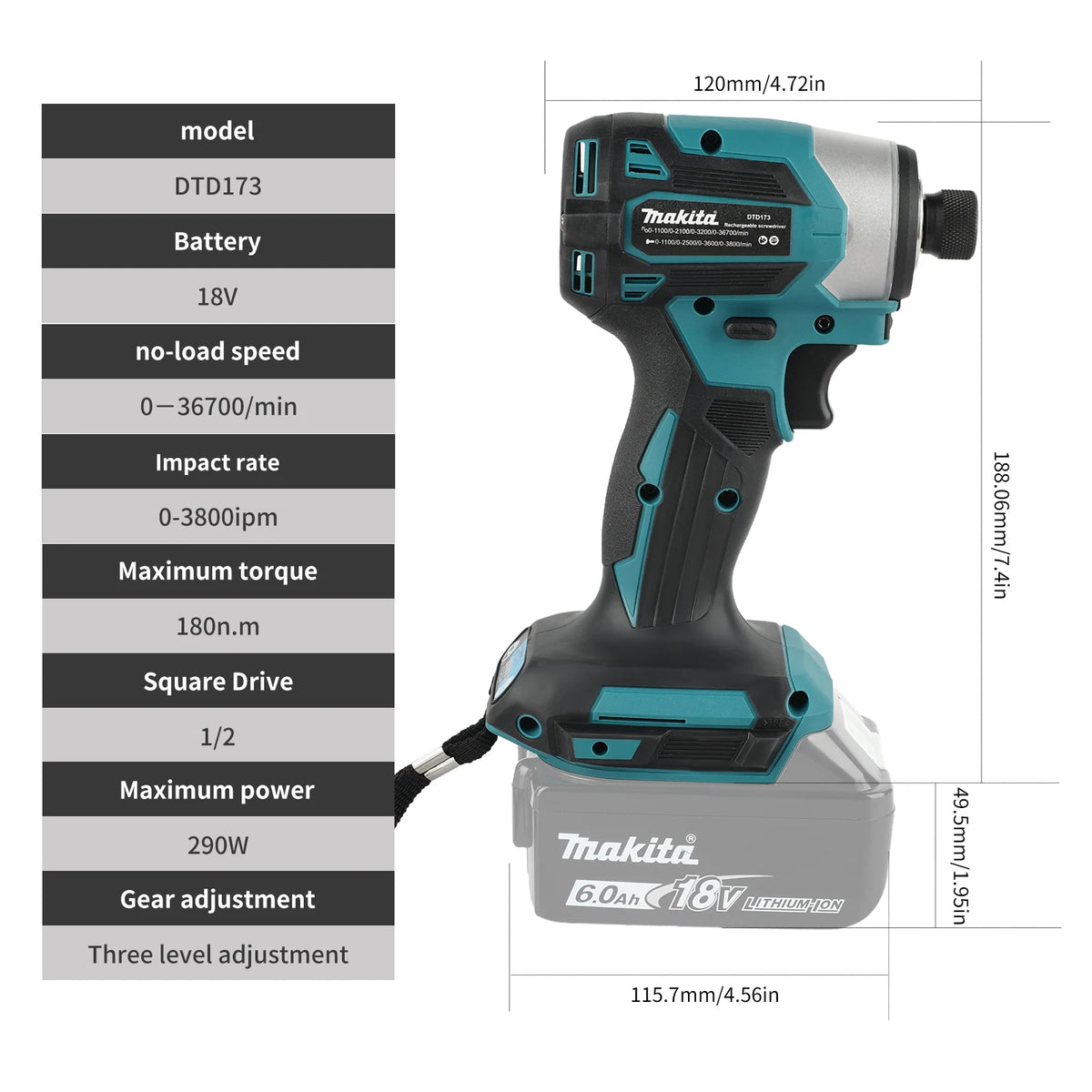 Makita DTD173 NEW 2026 180N.M Max Torque Brushless Impact Driver 0-36700RPM High Efficiency Cordless DIY Power tools