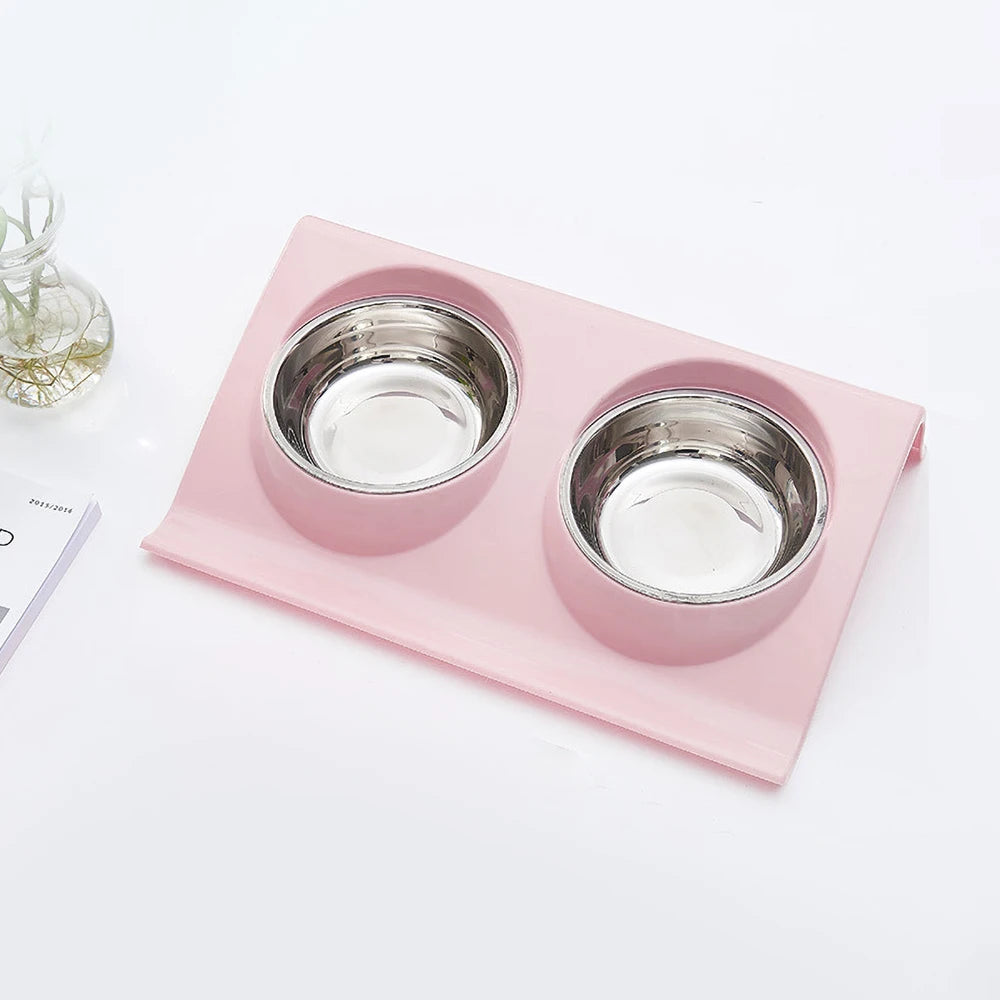 NEW Stainless Steel Double Pet Bowl Twin Dog Food Feeder Station Dish Water Cat