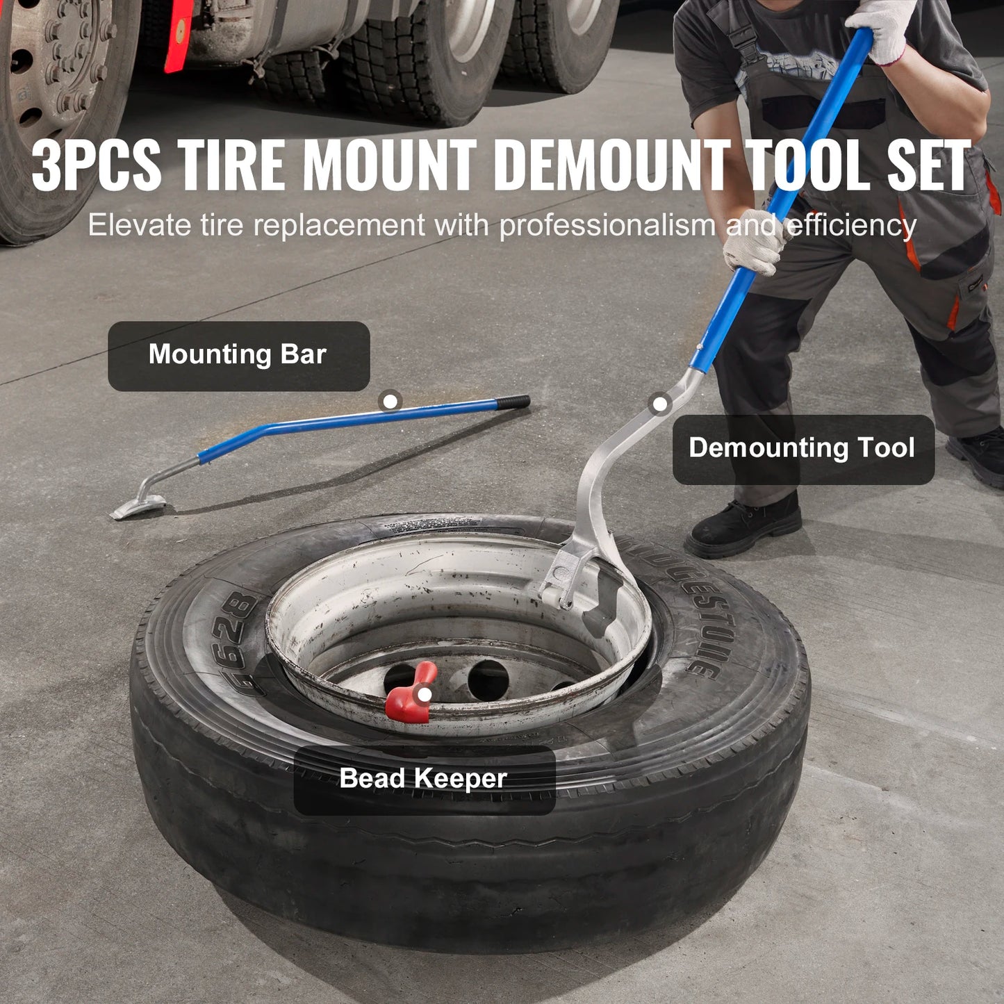 SucceBuy Tire Mount Demount Tool 22.5"-24.5" Manual Steel Tire Changer Mount Demount Removal Tool Changing Tools Tubeless Tire