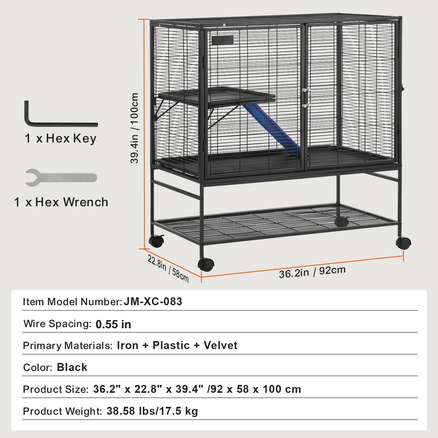 SucceBuy 64.6" Rolling Metal Ferret Cage Large 4-Tier Critter Nation Cage Small Animal Cage for Hamster Rats Guinea Chinchilla